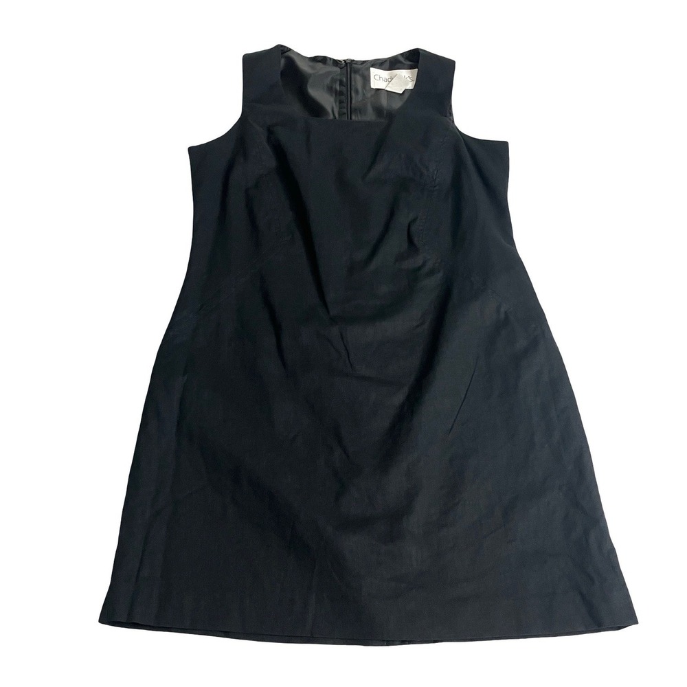 Chadwick's Shift Dress Womens 12P Black Linen Cotton‎ Square Neck Sleeveless Zip